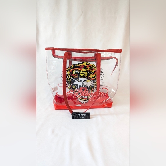 Ed Hardy Clear Tiger Tote PVC Red Trim Shoulder Bag Tattoo DEADSTOCK - NWT - Picture 9 of 10